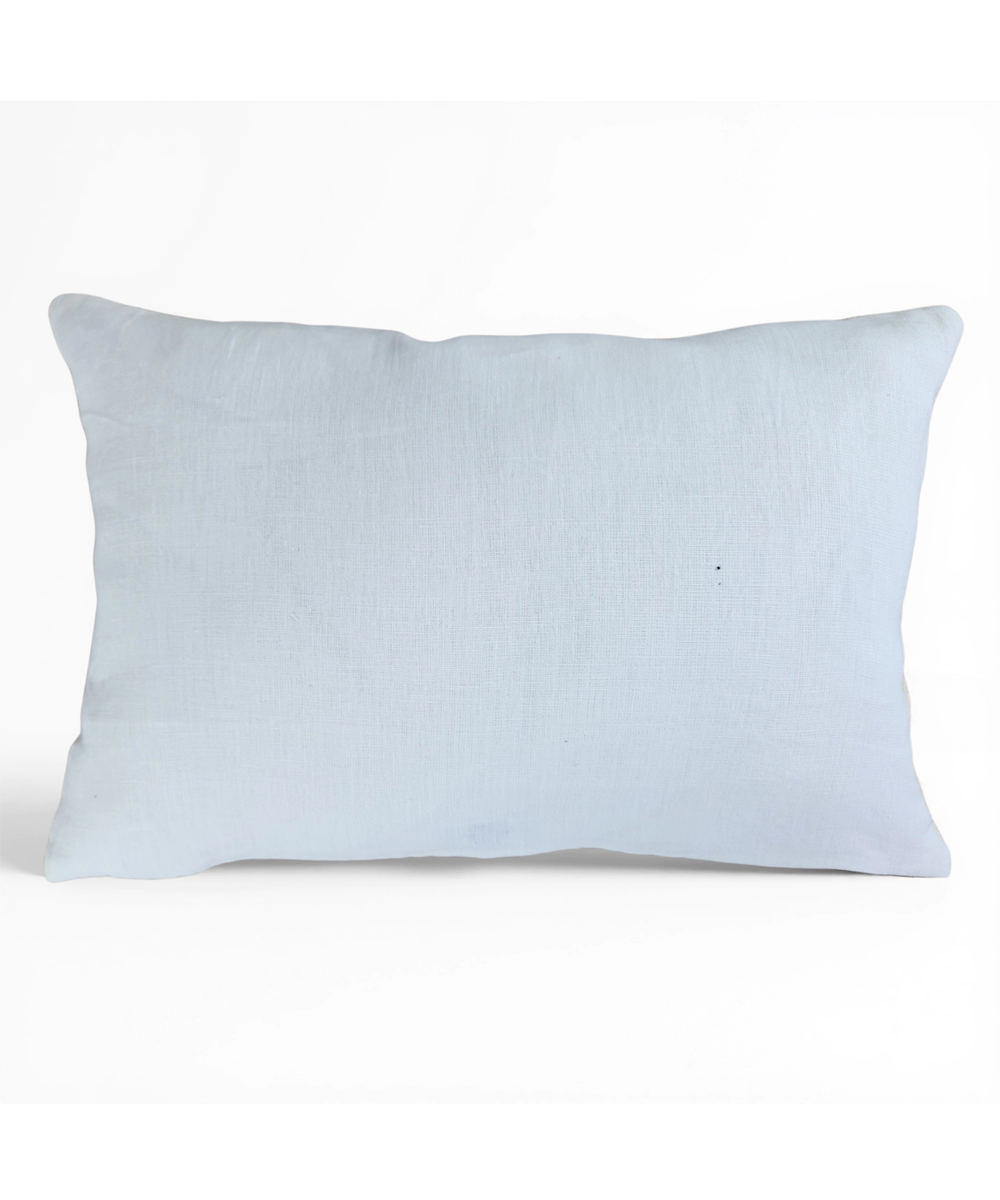 Off White & Yellow Hand Emb Pure Linen Cushion Cover (12x18 In)
