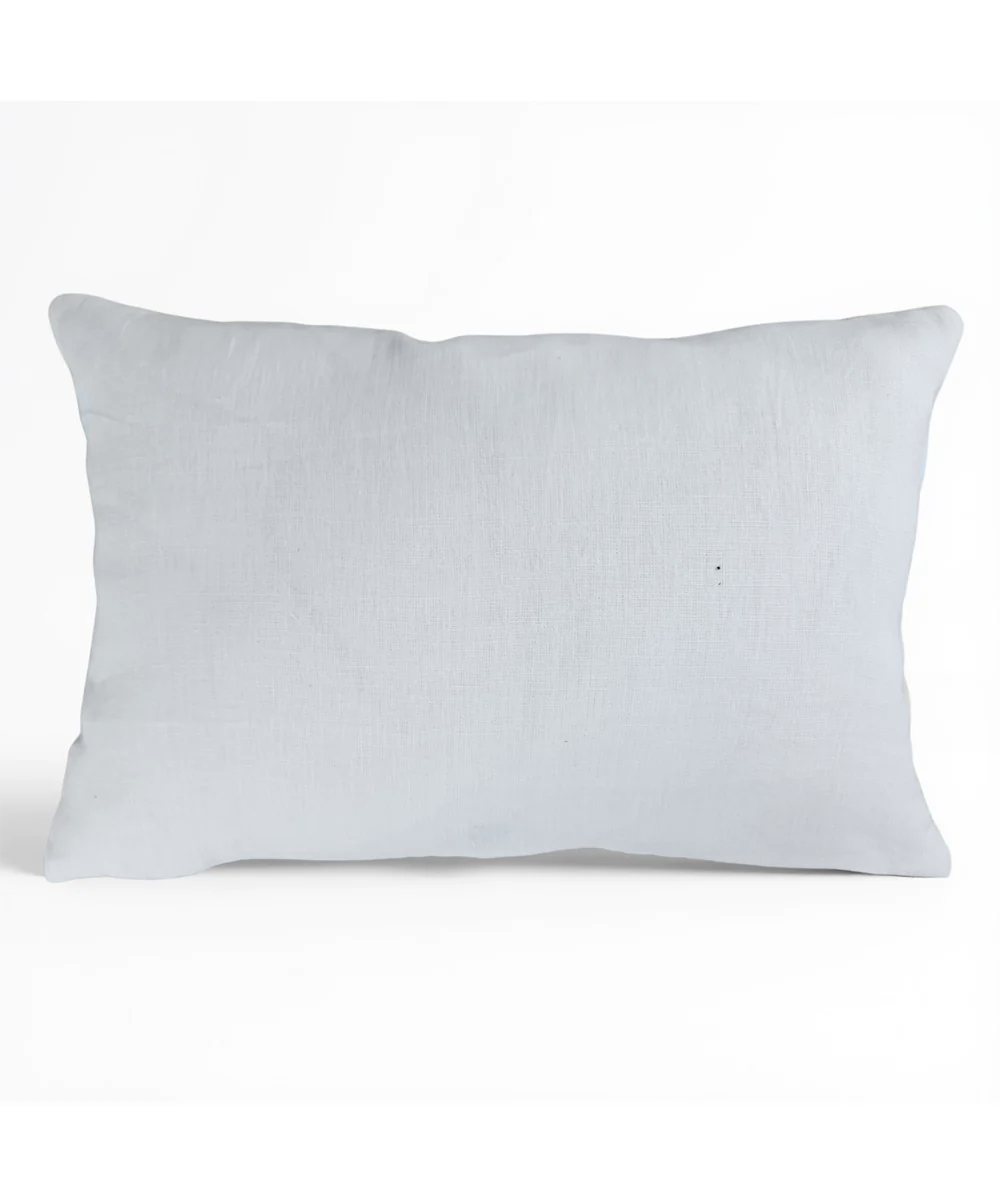 Off White & Yellow Hand Emb Pure Linen Cushion Cover (12x18 In)