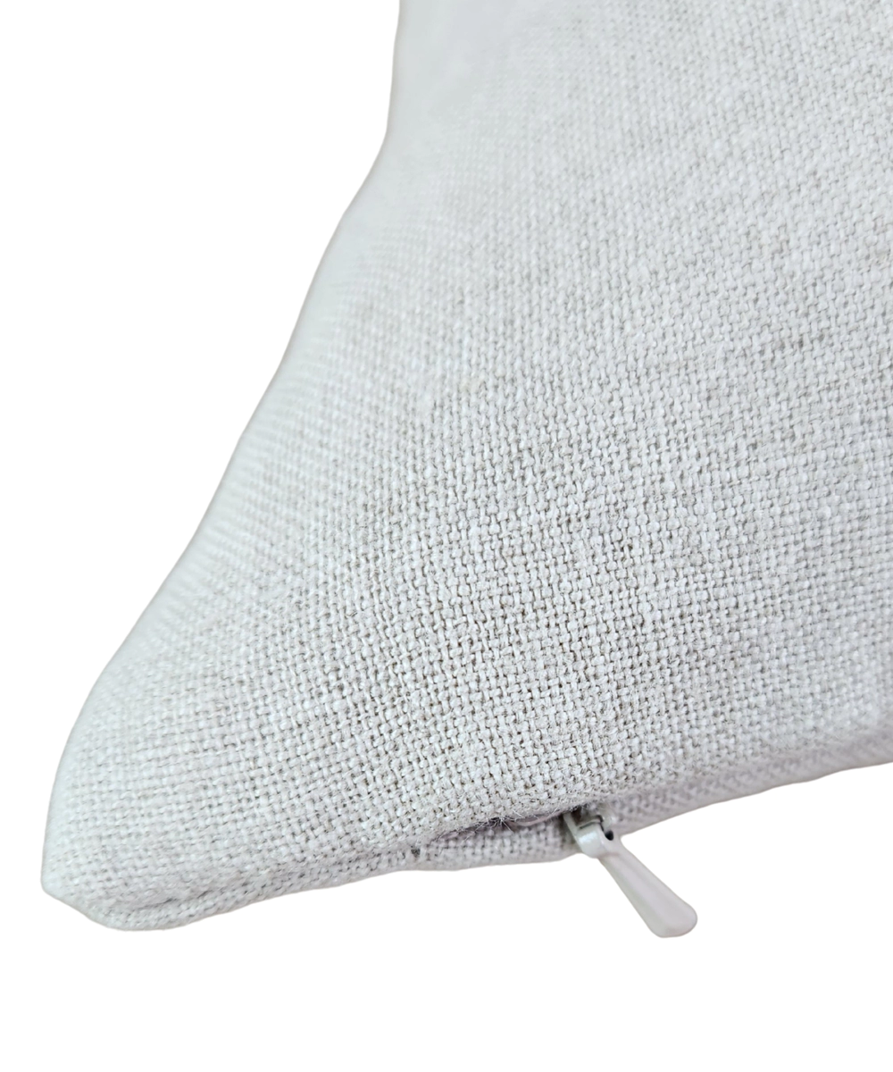 Natural Grey & Yellow Hand Emb Pure Linen Cushion Cover (12x18 In)