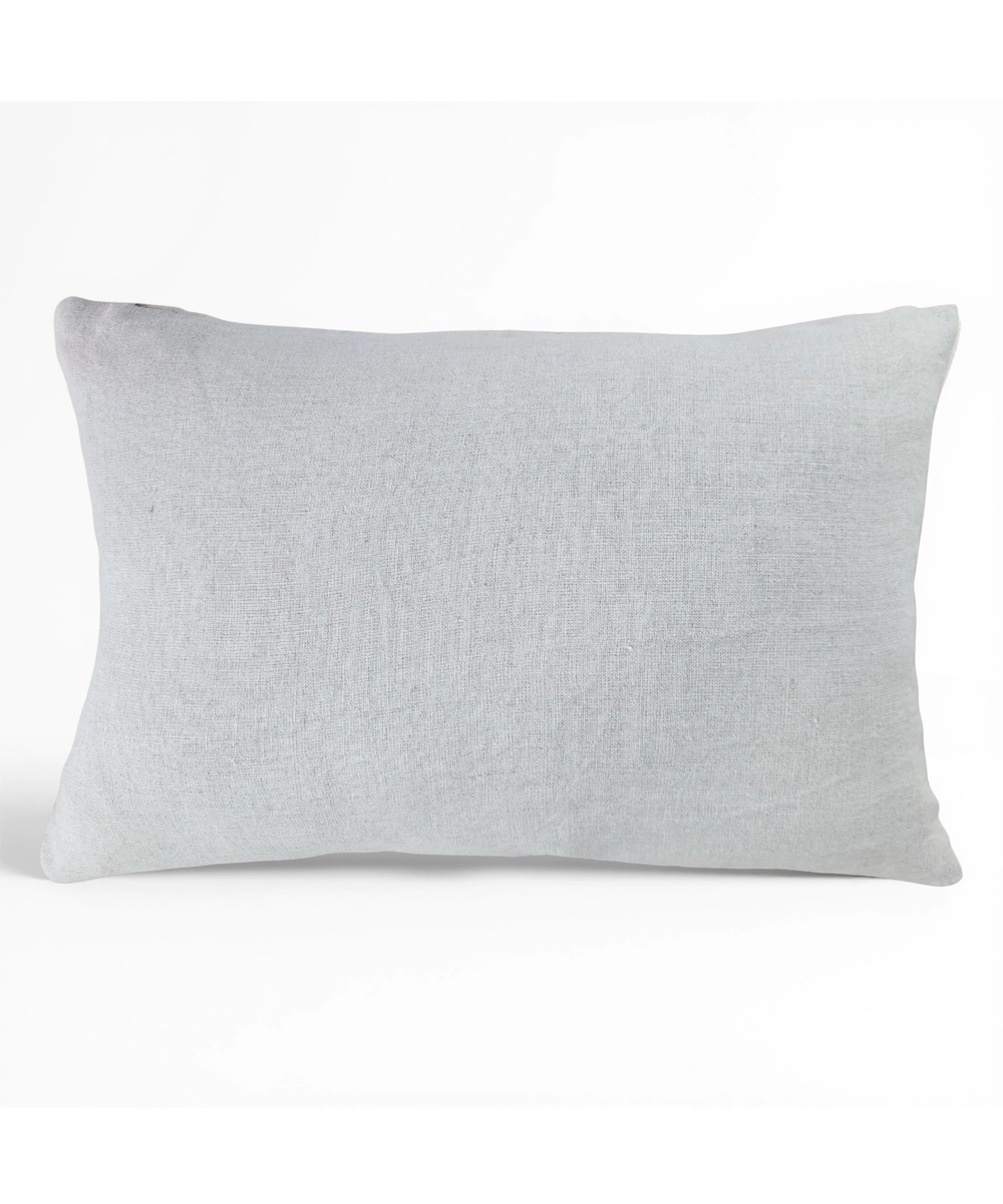 Natural Grey & Yellow Hand Emb Pure Linen Cushion Cover (12x18 In)