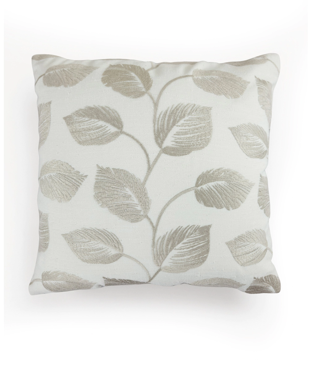 Cream & Beige Leaf All over Embroidered Cotton Cushion Cover (16x16 Inches)