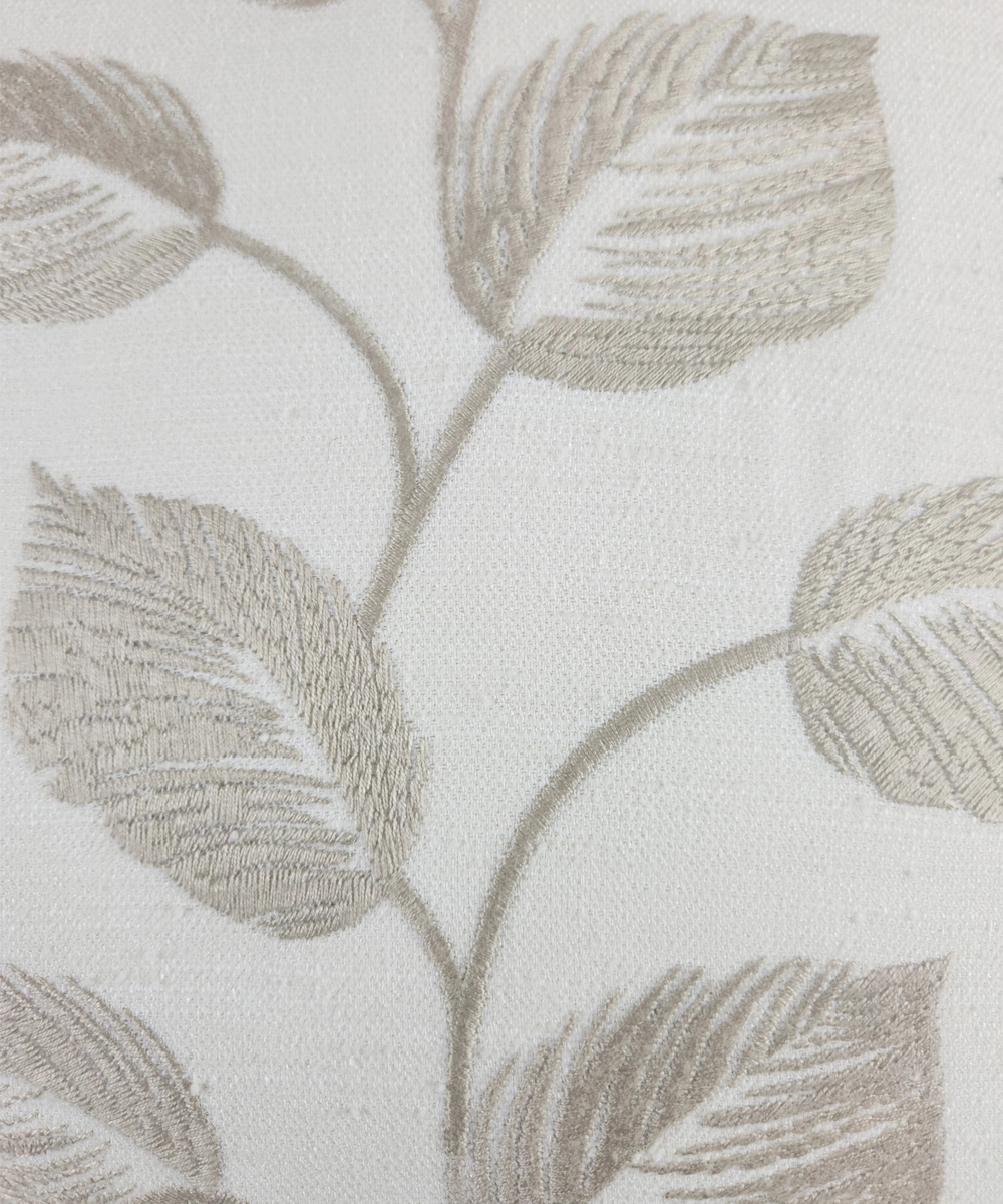 Cream & Beige Leaf All over Embroidered Cotton Cushion Cover (16x16 Inches)