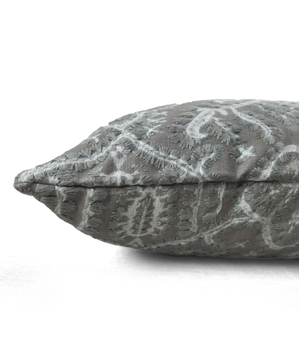 Greyish Green All Over Embroidered Cushion Cover (16x16 Inches)
