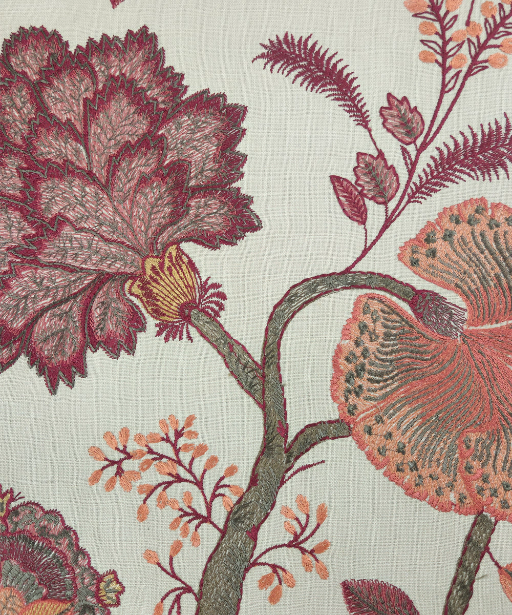 Beige Maroon Floral All over Embroidered Cushion Cover  (16x16 Inches)