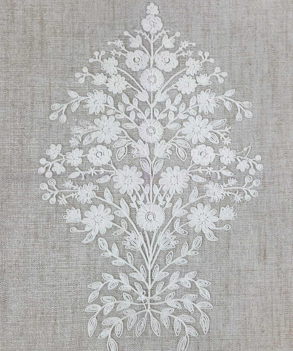 Beige with Ecru Floral Dori Embroidered Cushion Cover  (16x16 Inches)