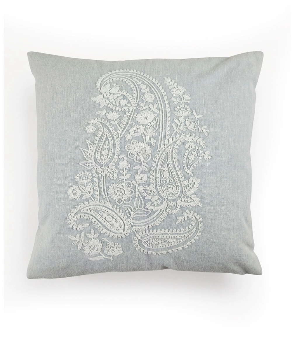 Powder Blue Paisley Dori Embroidered Cushion Cover (16x16 Inches)
