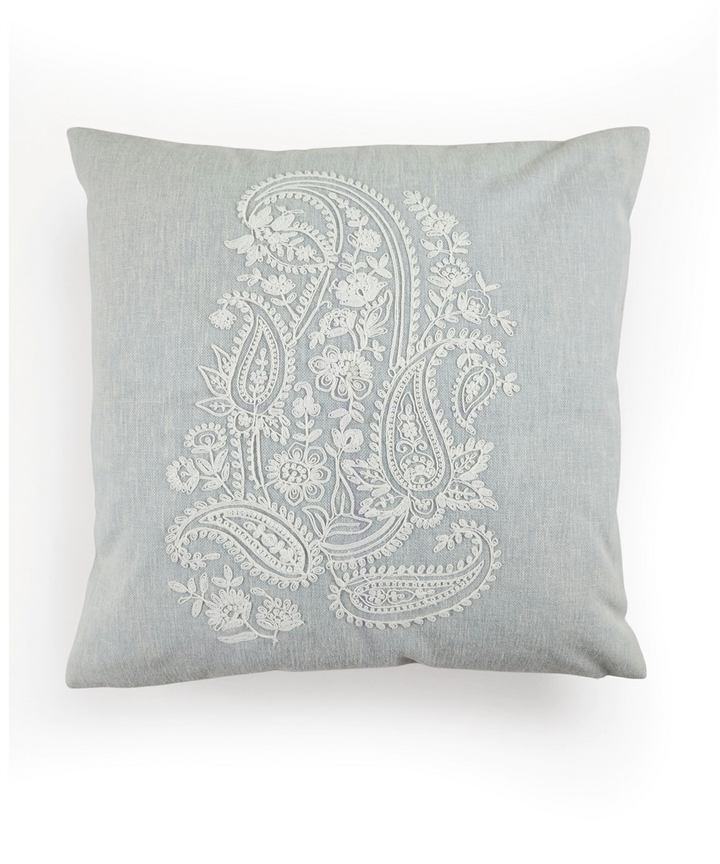 Powder Blue Paisley Dori Embroidered Cushion Cover (16x16 Inches)