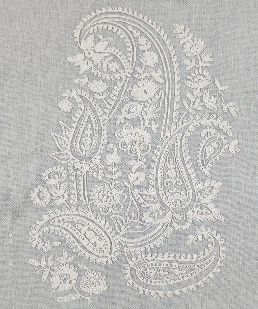 Powder Blue Paisley Dori Embroidered Cushion Cover (16x16 Inches)