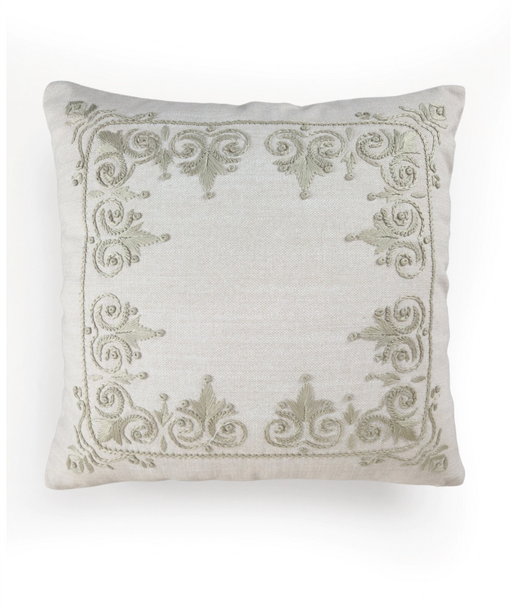Light Beige Rajwarah Hand Embroidered Cushion Cover (16x16 Inches)