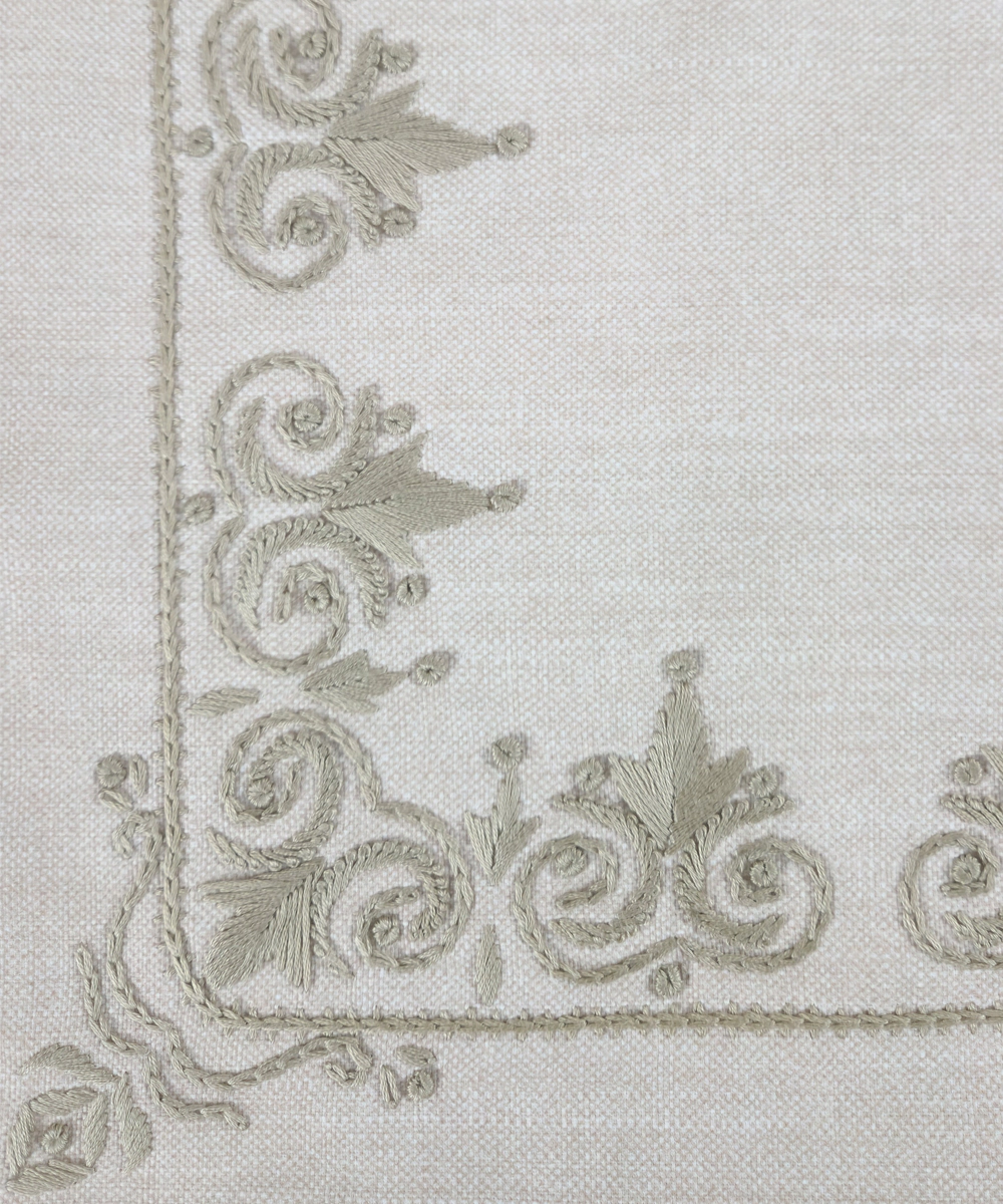 Light Beige Rajwarah Hand Embroidered Cushion Cover (16x16 Inches)