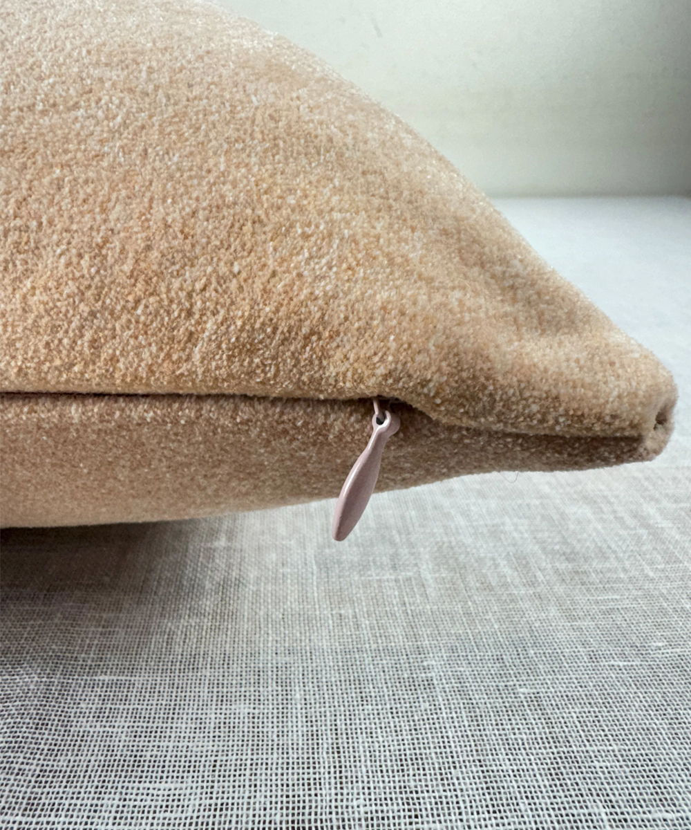 Coral Suede Ecru Dori Embroidered Cushion Cover (16x16 Inches)