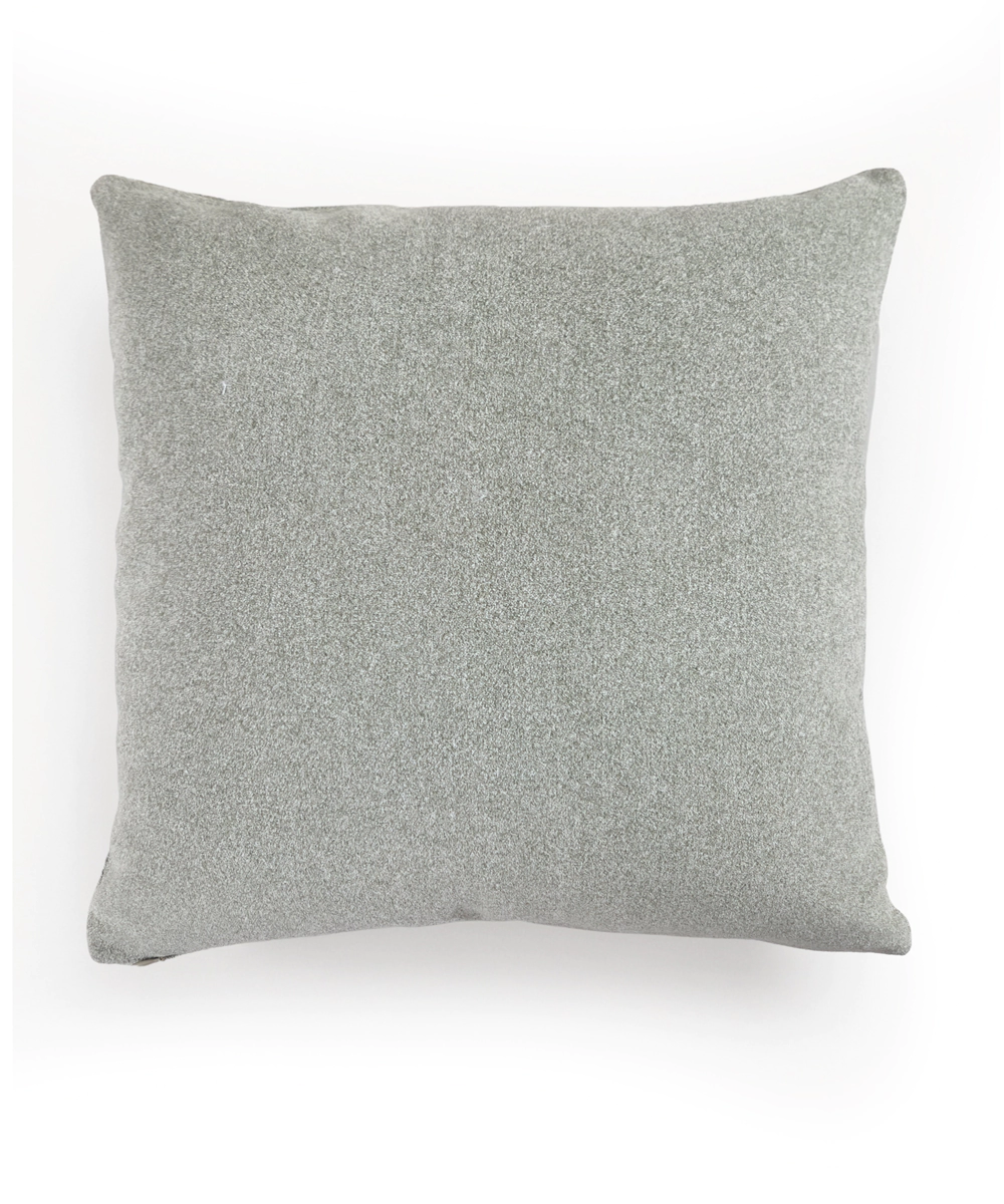 Greenish Grey Ecru Dori Paisley Embroidered Suede Cushion Cover (16x16 Inches)