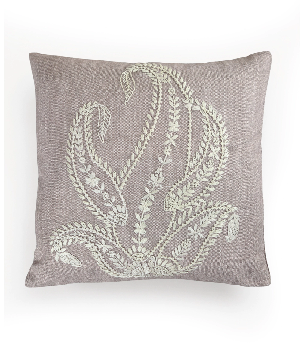 Light Brown Paisley Hand Embroidered Cushion Cover (16 x 16 Inches)