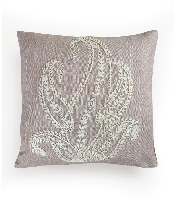 Light Brown Paisley Hand Embroidered Cushion Cover (16 x 16 Inches)