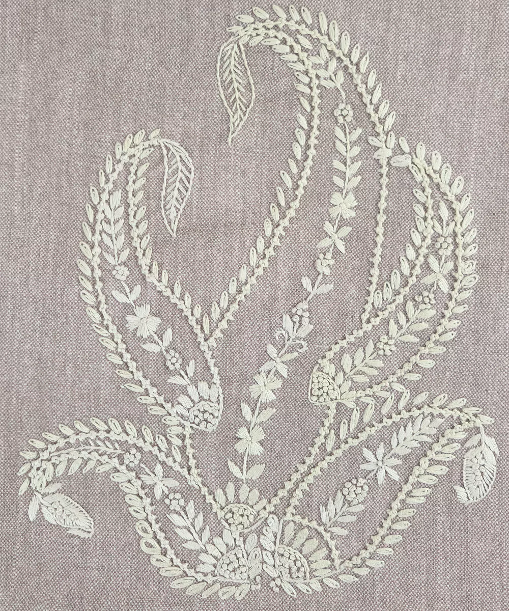 Light Brown Paisley Hand Embroidered Cushion Cover (16 x 16 Inches)