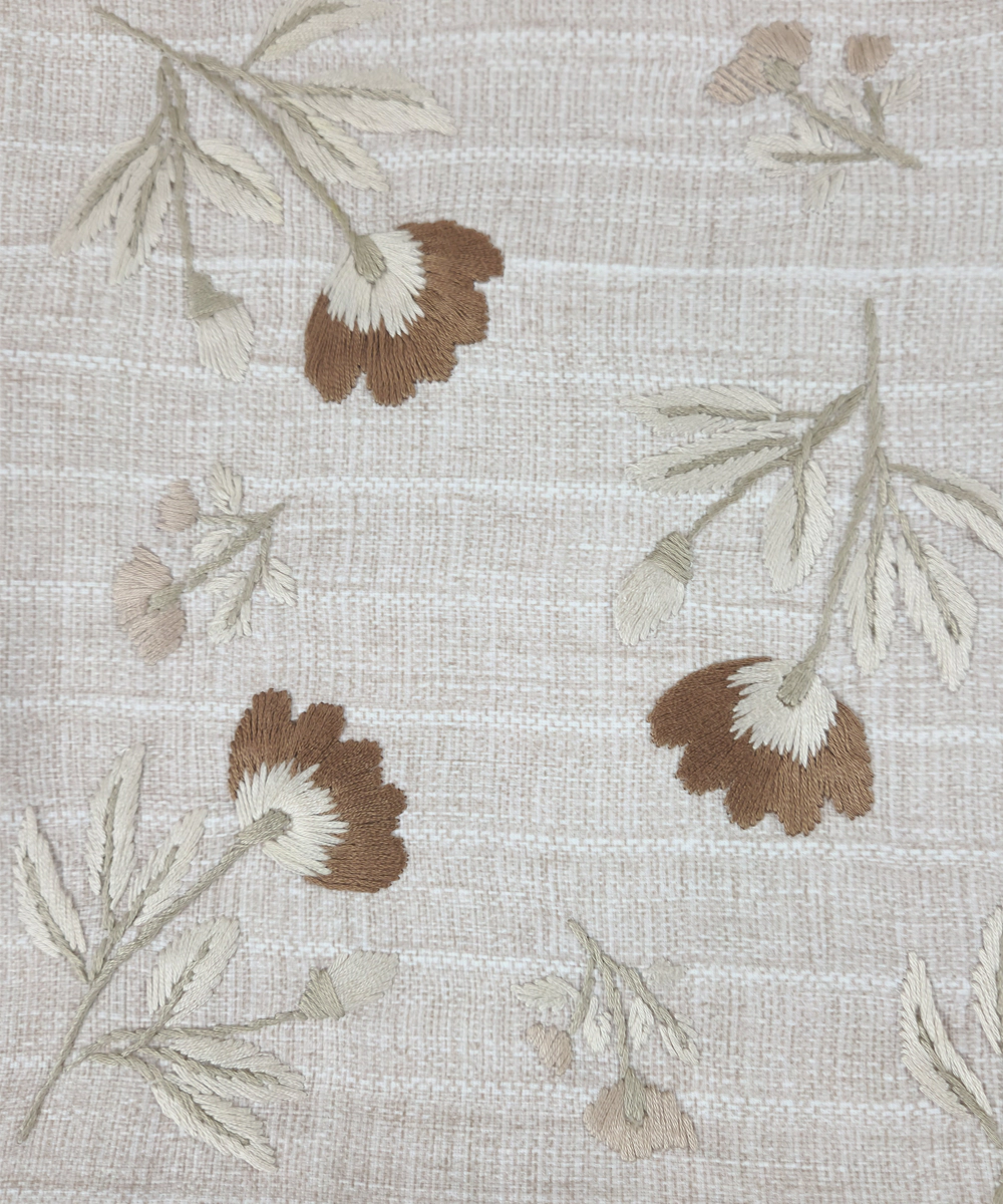 Light Beige & Brown Floral Whisper Hand Embroidered Cushion Cover (12x18 Inches)
