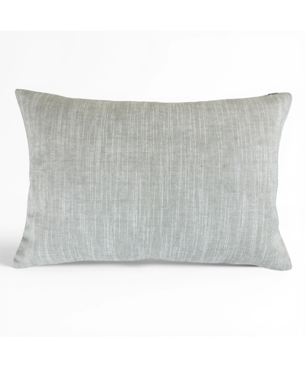 Slate Blue Floral Cotton Slub Embroidered Cushion Cover (12x18 Inches)