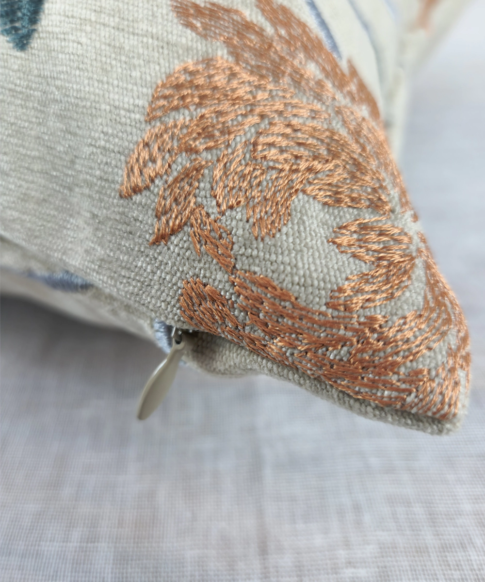 Beige Multi Embroidered All over Cushion Cover (16x16 Inches)