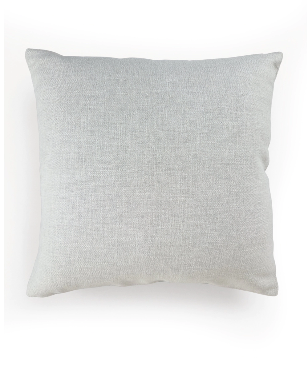 Light Beige Ecru Double Paisley Embroidered Herringbone Cotton Cushion Cover (16x16 Inches)