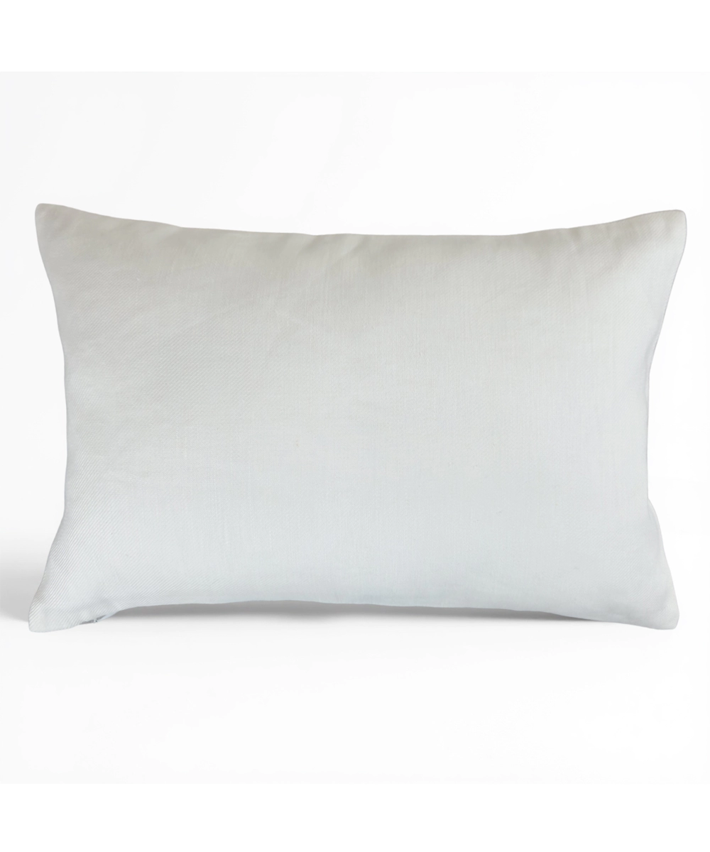 Off White & Blue Floral Hand Embroidered Cushion Cover (12x18 Inches)