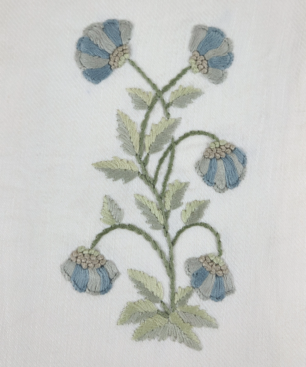 Off White & Blue Floral Hand Embroidered Cushion Cover (12x18 Inches)
