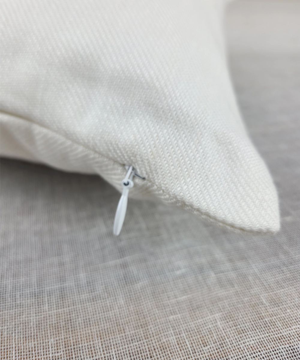 Off White & Blue Floral Hand Embroidered Cushion Cover (12x18 Inches)