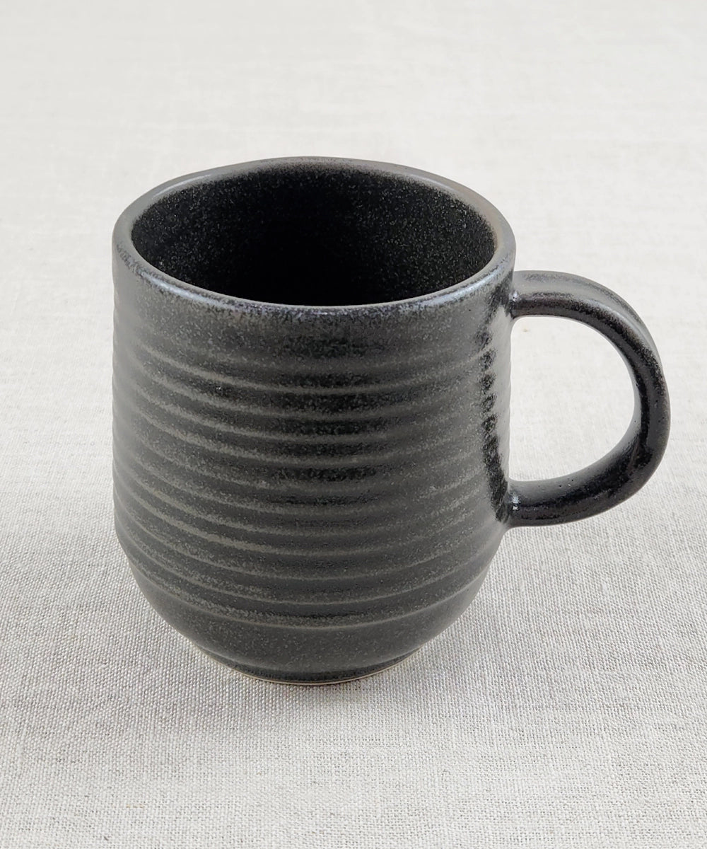 Gift Box Set of 2 Horizontal Ring Charcoal Ceramic Coffee Mug (300 ml)