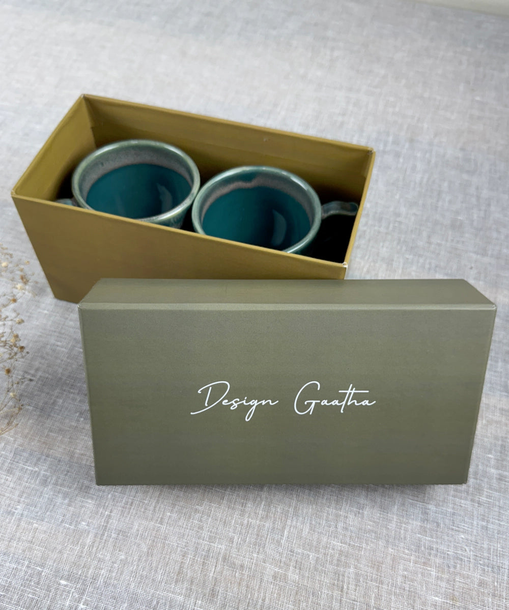 Gift Box Set of 2 Green Streak Ceramic Coffee Mug (240ml)