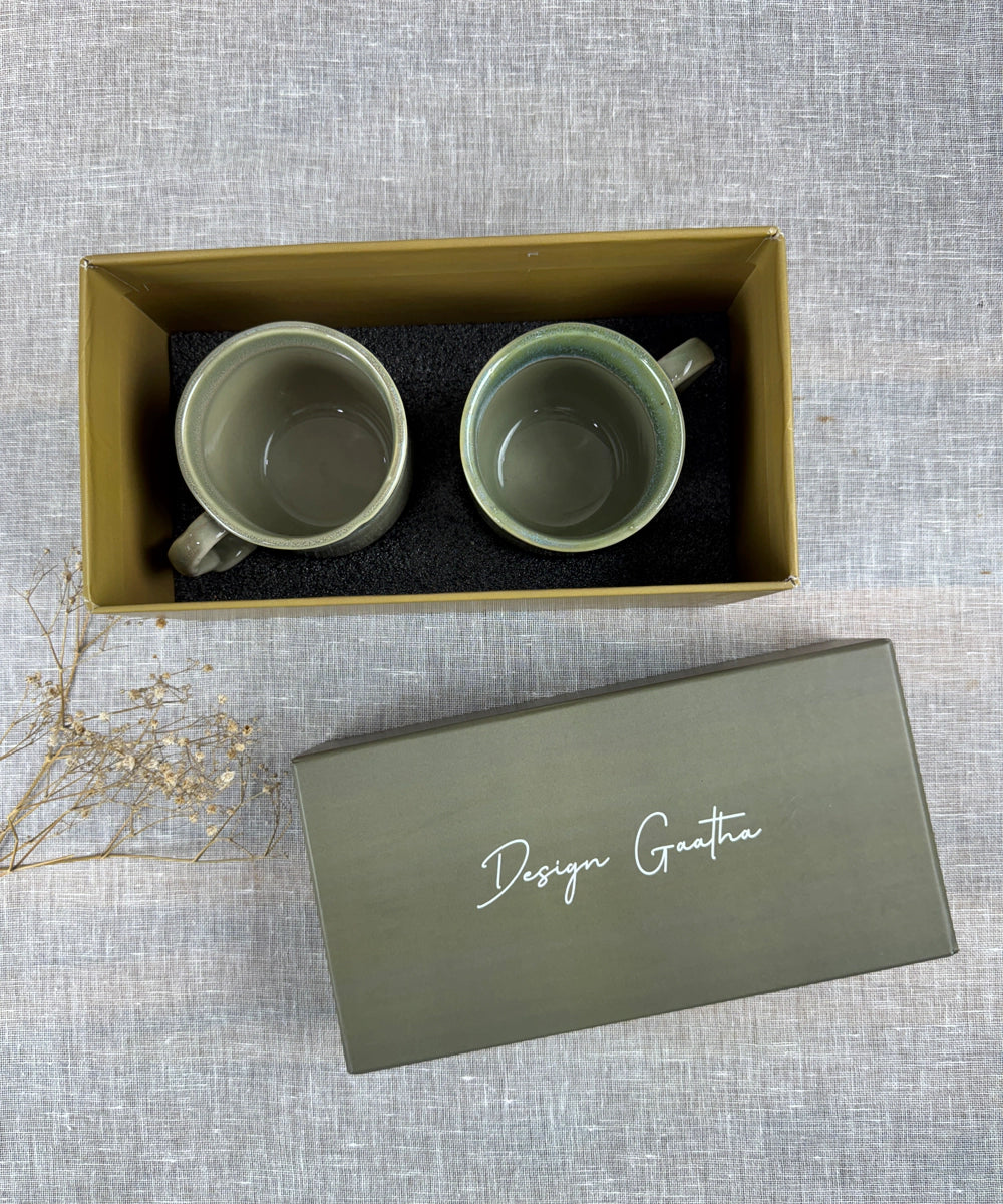 Gift Box Set of 2 Green Ceramic Cup (180 ml)