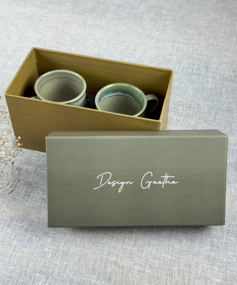 Gift Box Set of 2 Green Ceramic Cup (180 ml)