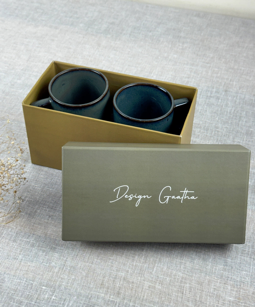 Gift Box Set of 2 Ocean Blue Stackable Ceramic Coffee Mug (300 ml)