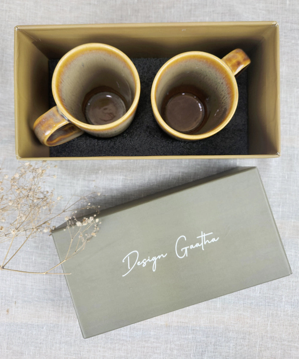 Gift Box Set of 2 Brown Ceramic Coffee Mugs (330ml)