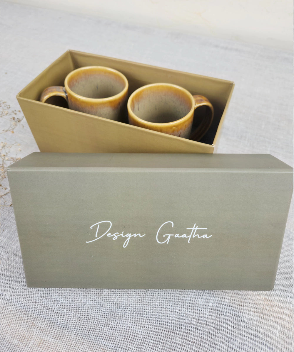 Gift Box Set of 2 Brown Ceramic Coffee Mugs (330ml)
