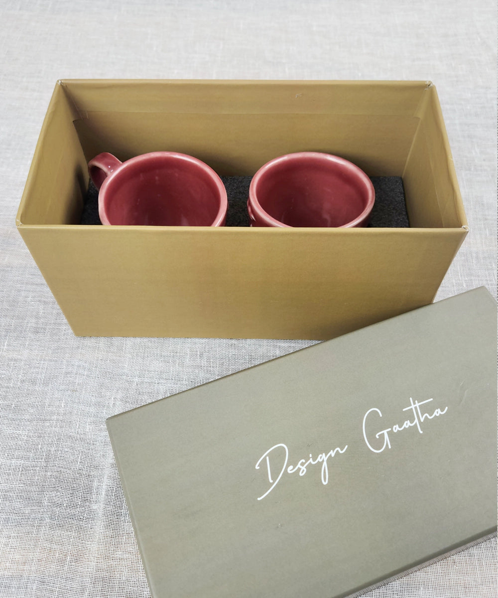 Gift Box Set of 2 Maroon Ceramic Coffee Cups (180ml)