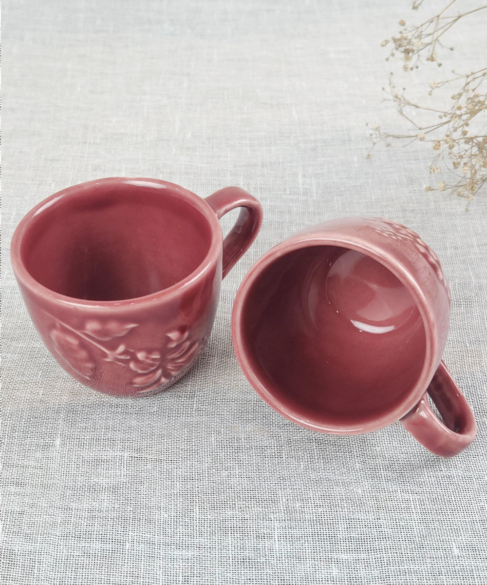Gift Box Set of 2 Maroon Ceramic Coffee Cups (180ml)