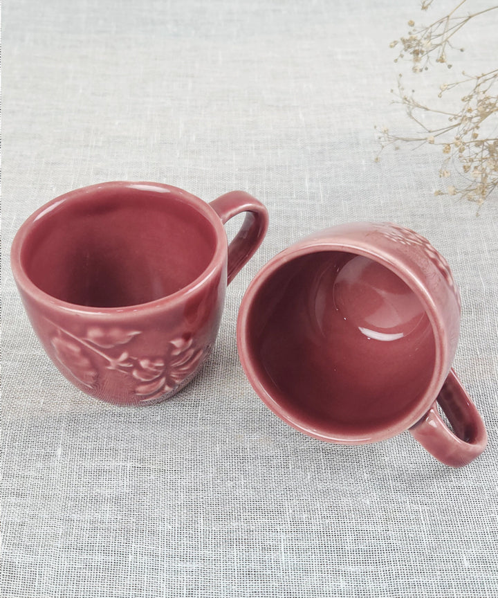 Gift Box Set of 2 Maroon Ceramic Coffee Cups (180ml)