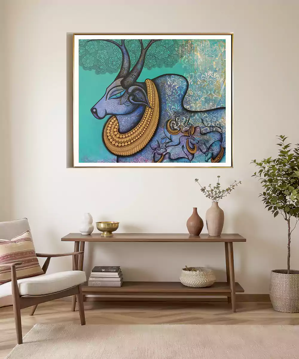 Nandi in Tranquility - Acrylic on Canvas Hand Painting Wall Art | 30x36 Inches | Unframed
