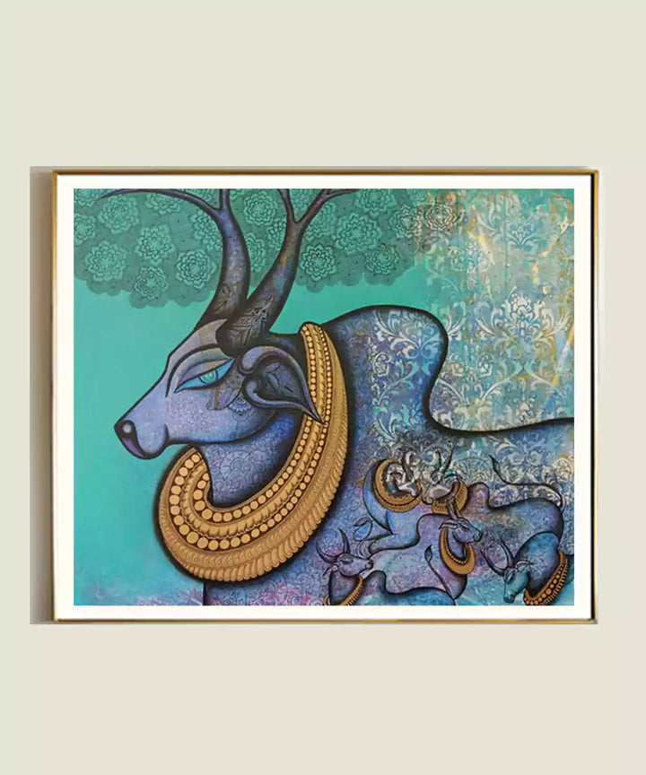 Nandi in Tranquility - Acrylic on Canvas Hand Painting Wall Art | 30x36 Inches | Unframed