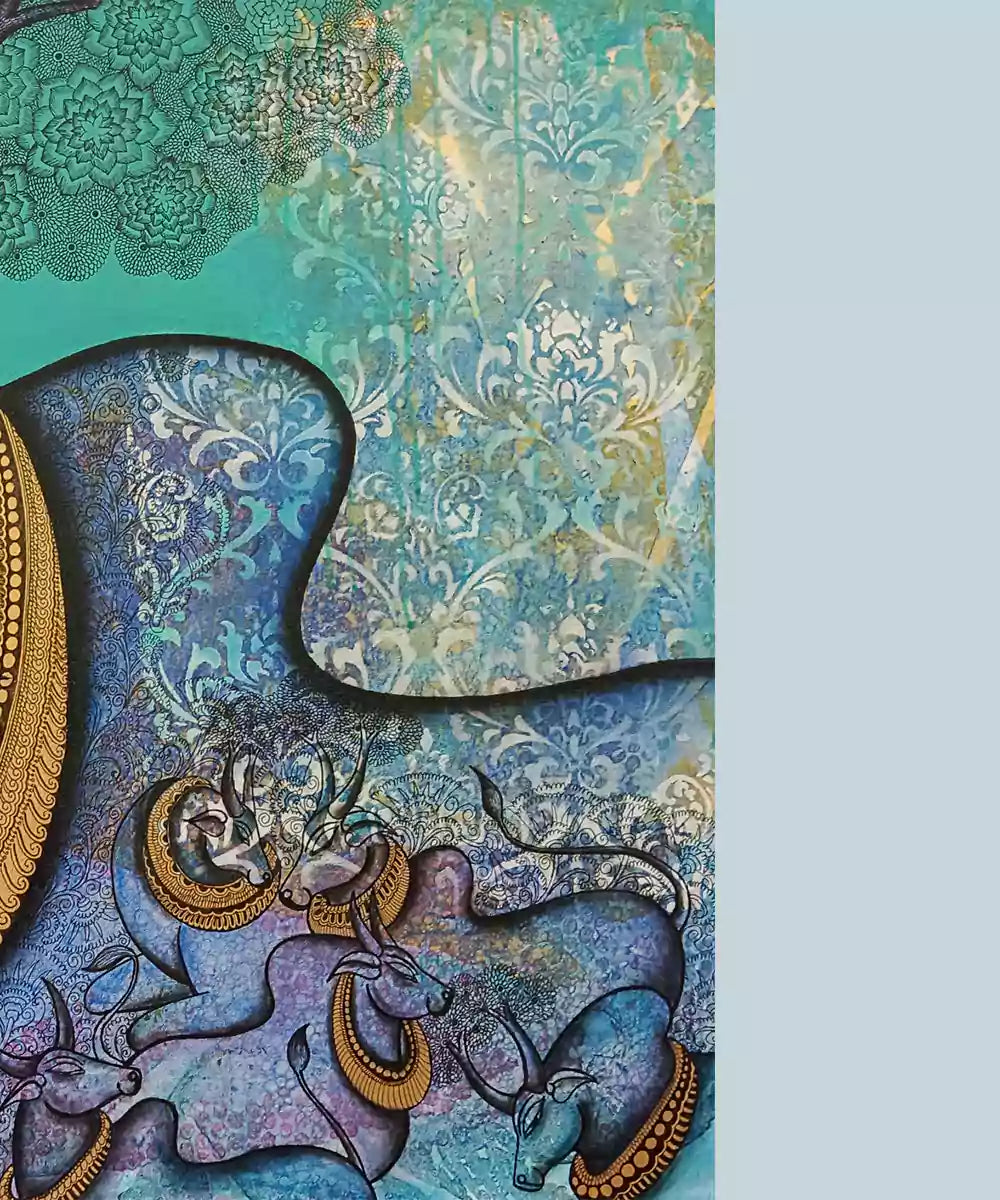 Nandi in Tranquility - Acrylic on Canvas Hand Painting Wall Art | 30x36 Inches | Unframed