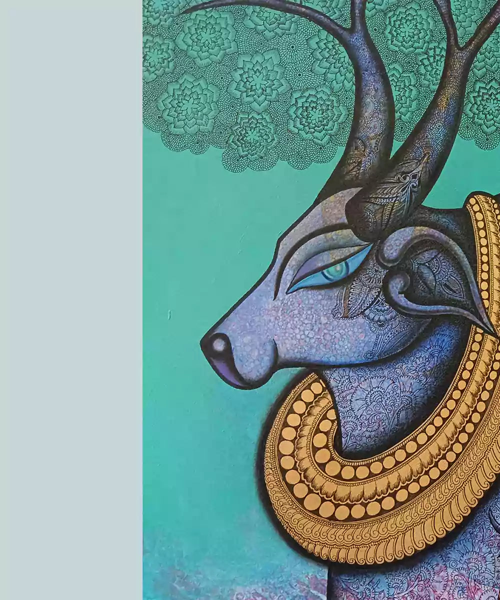 Nandi in Tranquility - Acrylic on Canvas Hand Painting Wall Art | 30x36 Inches | Unframed