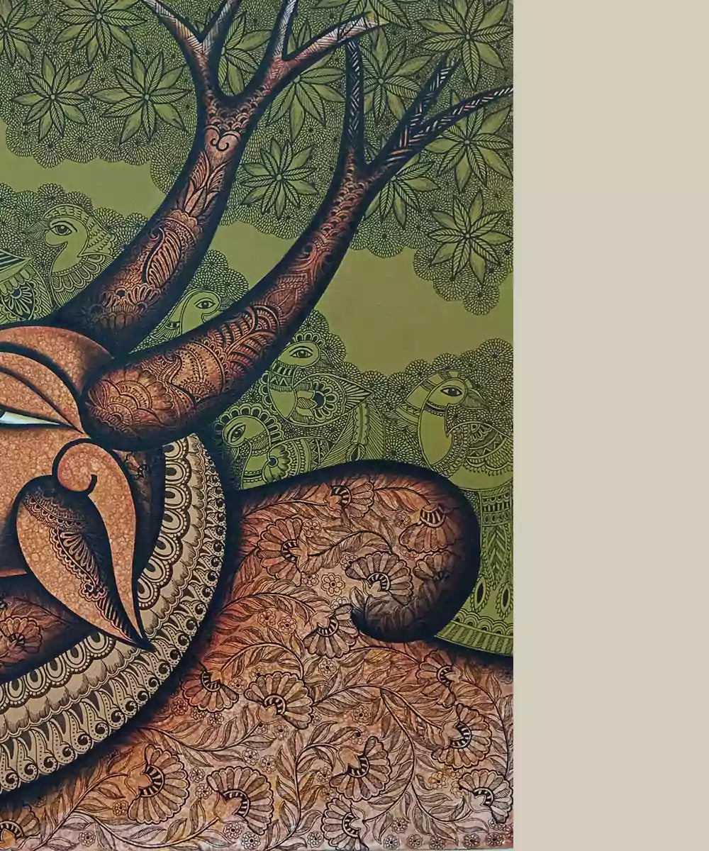 Shiva with Nandi - Acrylic on Canvas Hand Painting Wall Art | 30x36 Inches | Unframed