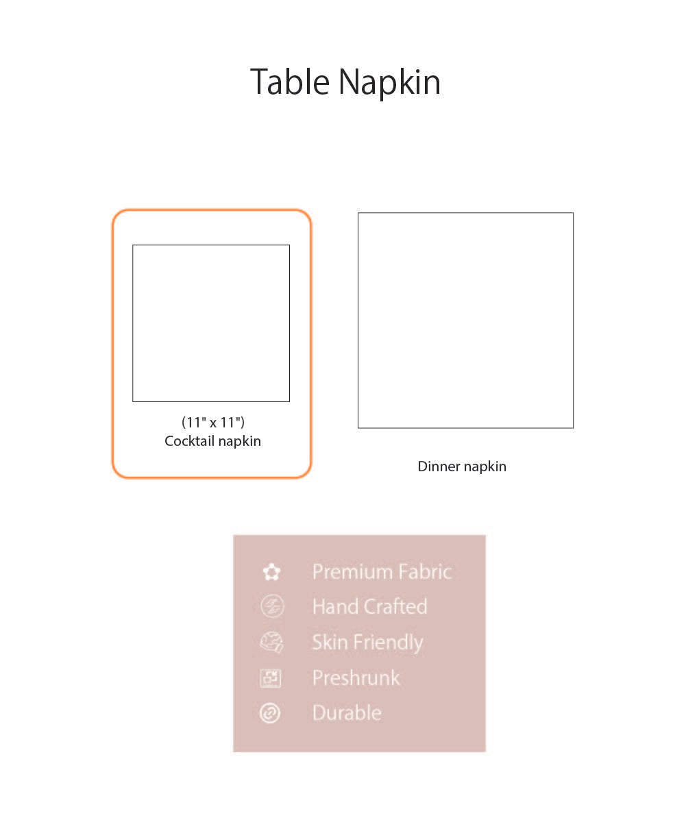 Set of 6 pcs Cream & Purple Cotton Linen Cocktail Napkins (11" x 11")