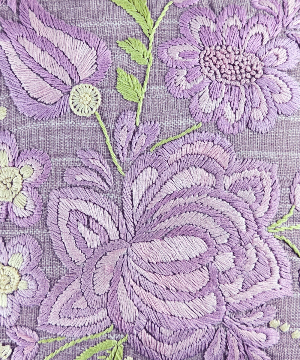 Lilac Floral Hand Embroidered Cushion Cover (16x16 Inches)