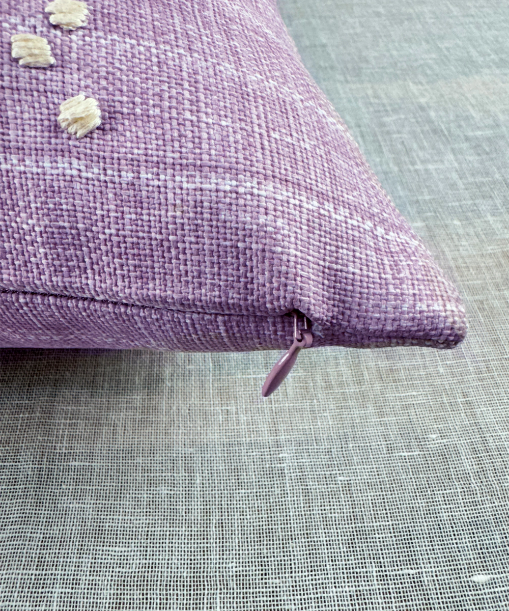 Lilac Floral Hand Embroidered Cushion Cover (16x16 Inches)
