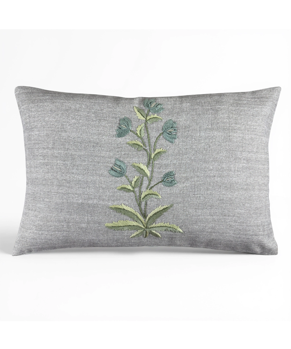 Heather Grey Floral Hand Embroidered Cushion Cover (12x18 Inches)