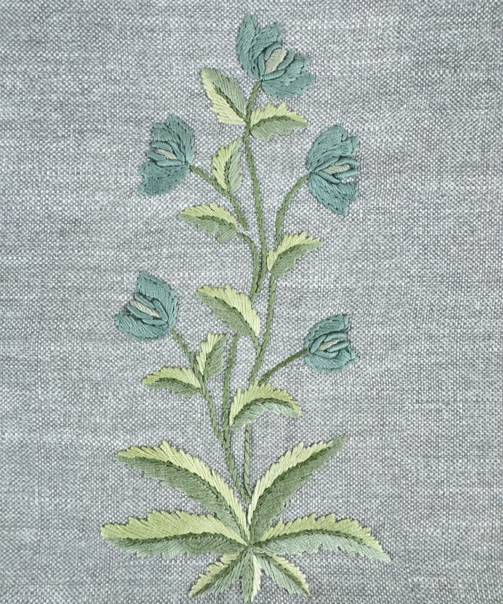 Heather Grey Floral Hand Embroidered Cushion Cover (12x18 Inches)
