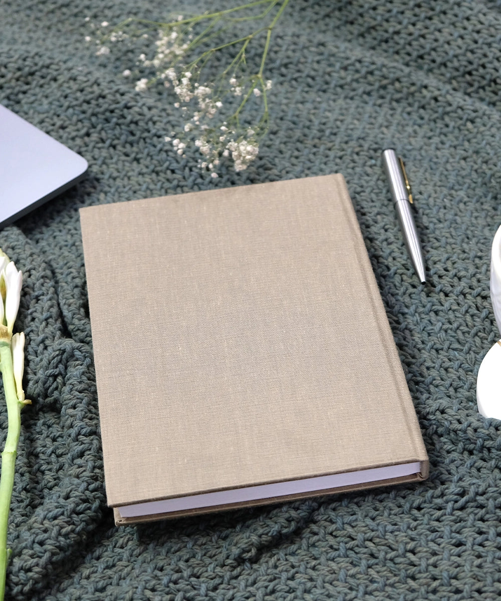 Medium Brown Floral Cotton Silk Hand Embroidered Diary with Handmade Paper