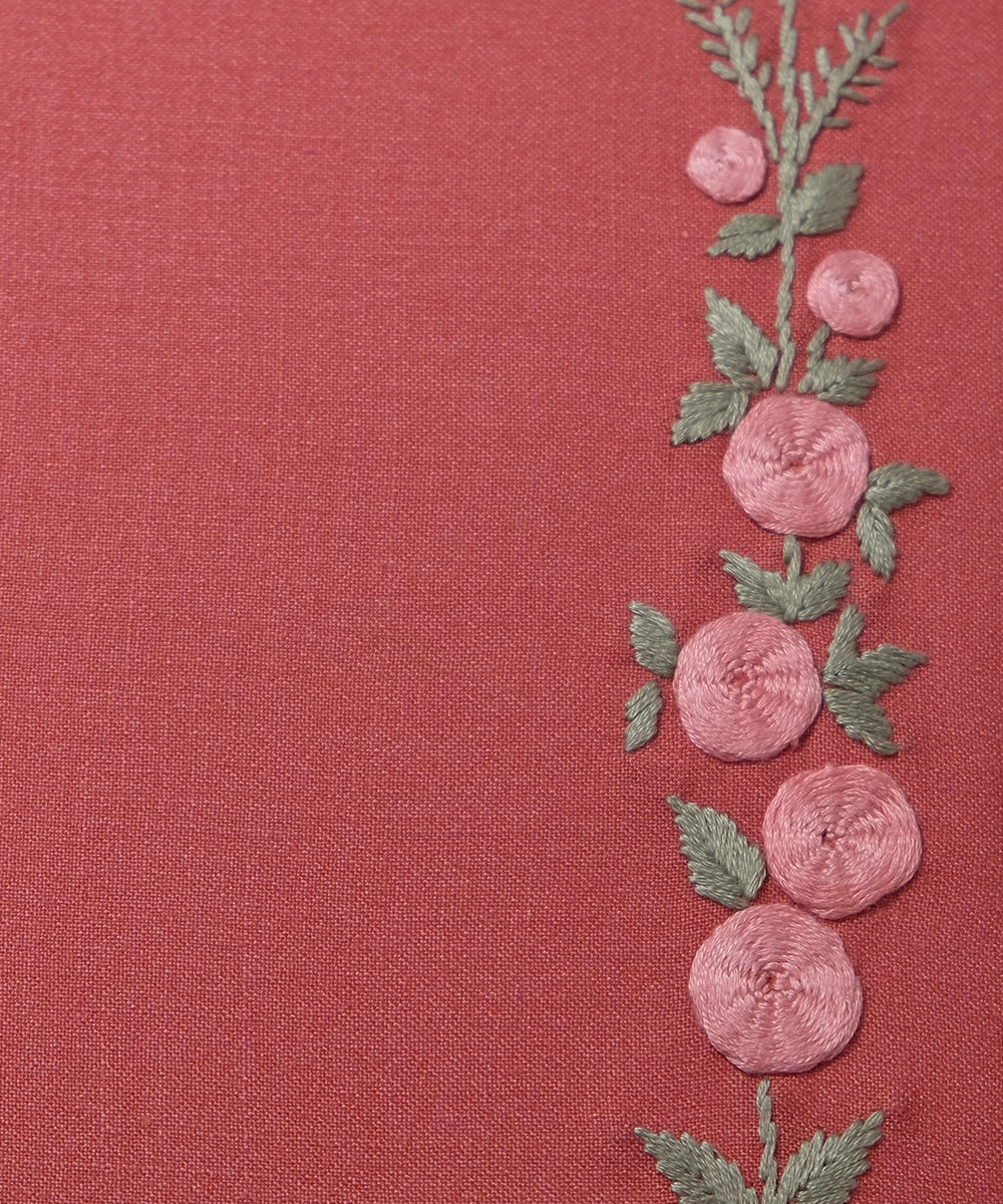 Deep Coral Floral Matka Cotton Hand Embroidered Diary with Handmade Paper