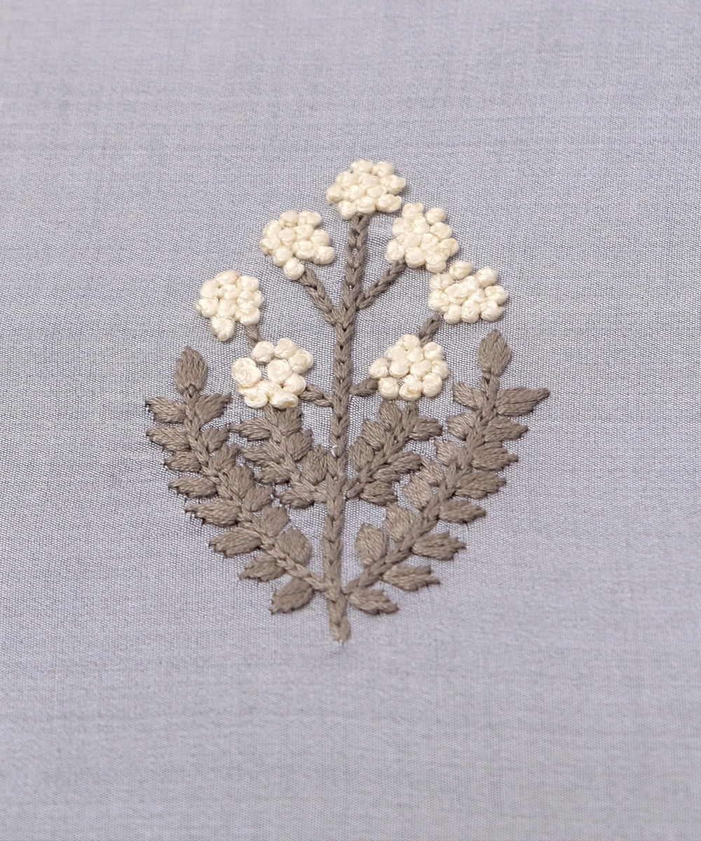 Grey Floral Cotton Silk Hand Embroidered Diary with Handmade Paper