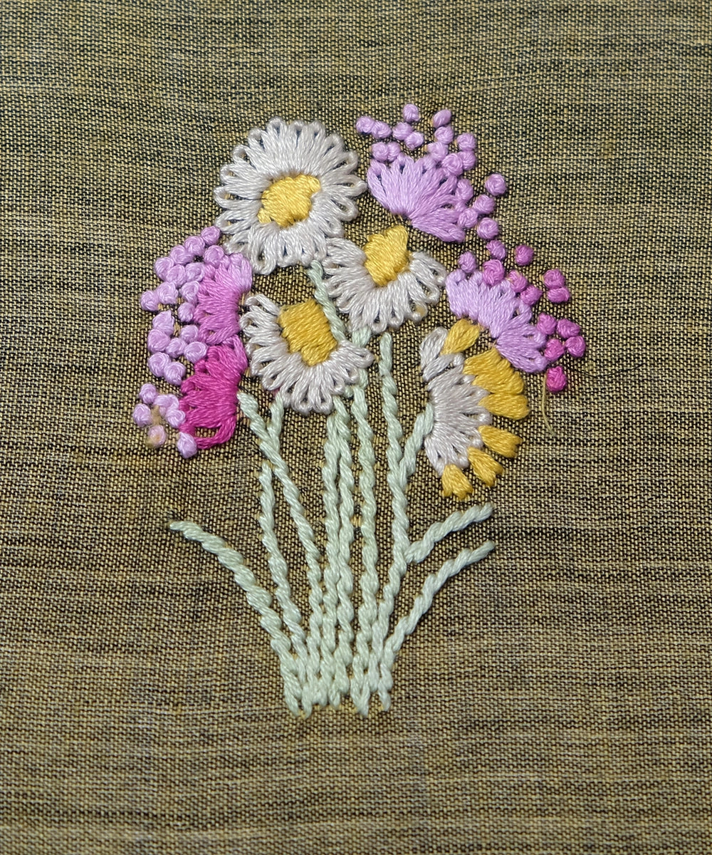 Brown Floral Handloom Cotton Hand Embroidered Diary with Handmade Paper